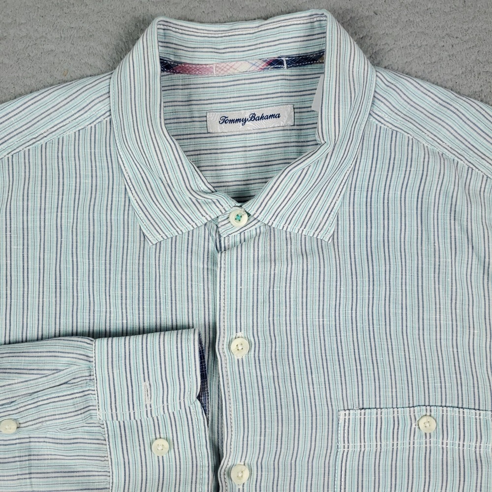 Tommy Hilfiger Blue Striped Casual Mens Long Sleeve Button Up Shirt Size Large
